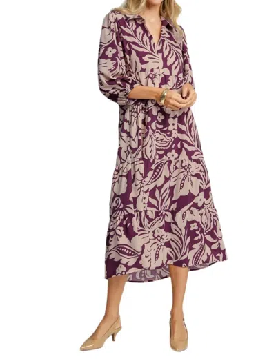 Umgee Two Tone Floral Print Midi Dress In Plum In Purple
