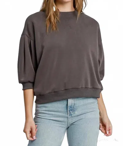 Umgee Ultra Soft Cupro Crewneck Top In Charcoal In Brown