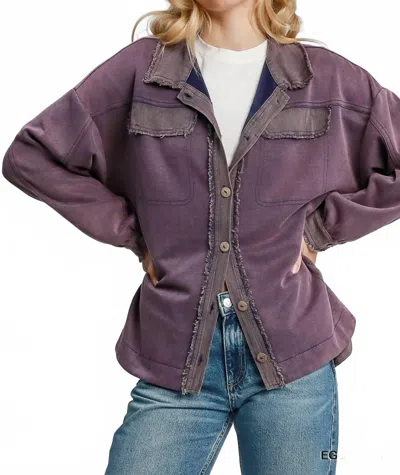 Umgee Uxeknit Mineral Wash Shacket In Eggplant In Pink