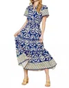 Umgee V-neck Abstract Print Midi Dress In Blue