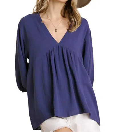Umgee V-neck Babydoll Top In Denim In Multi