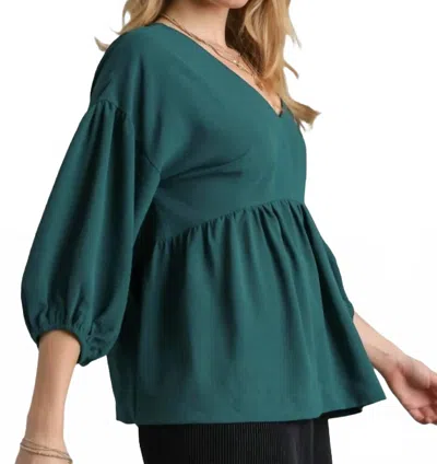 Umgee V-neck Babydoll Top In Green