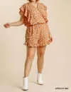 Umgee V-neck Dalmatian Print Romper In Apricot In Beige