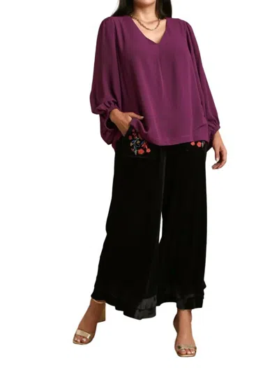 UMGEE V-NECK LONG SLEEVE TUNIC BLOUSE - PLUS IN VIOLET