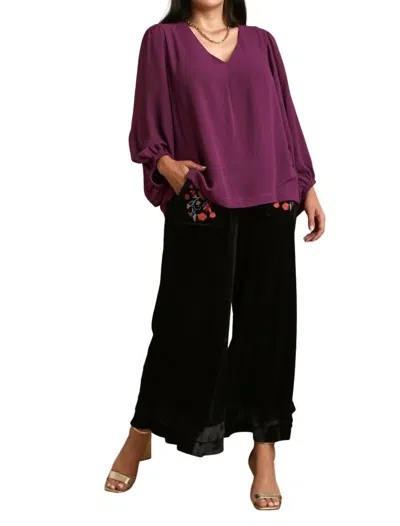 Umgee V-neck Long Sleeve Tunic Blouse - Plus In Violet In Purple