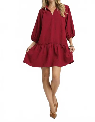 Umgee V-neck Tiered Mini Dress In Crimson In Red