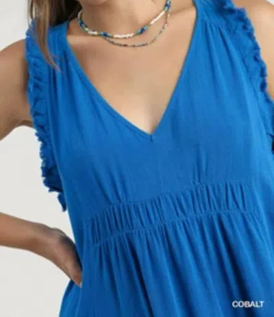 Umgee Vee Neck Linen Dress In Blue