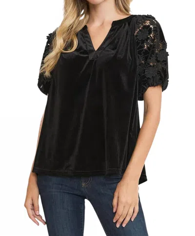 Umgee Velvet And Appliques Top In Black