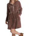 Umgee Velvet Long Sleeve Button Down Tiered Dress In Brown In Brown