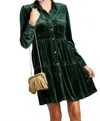 Umgee Velvet Button Down Tiered Dress In Emerald Green In Green