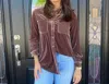 Umgee Velvet Button Up Shirt In Mocha