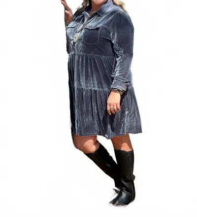 Umgee Velvet Dress In Steel Blue In Gray