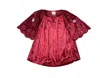 Umgee Velvet Embroidered Sleeve Top In Burgundy In Red