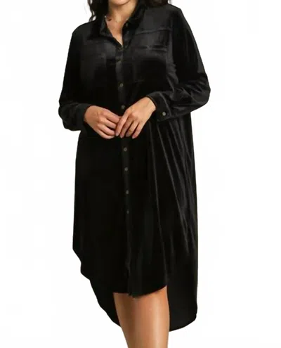 Umgee Velvet Midi Shirt Dress - Plus In Black