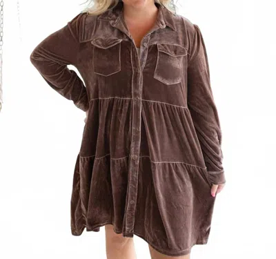 Umgee Velvet Mini Dress - Plus In Cappuccino In Brown