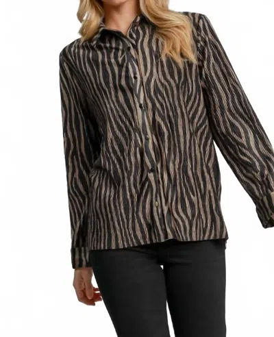 Umgee Velvet Vibe Pleated Top In Mocha In Brown