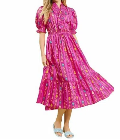 Umgee Vibrant Ruffle Smocked Midi Dress In Peony Mix In Pink