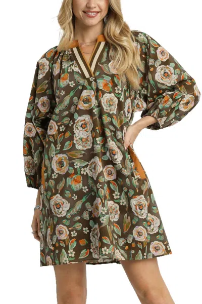 Umgee Vintage Camellia Dress In Olive Mix In Multi