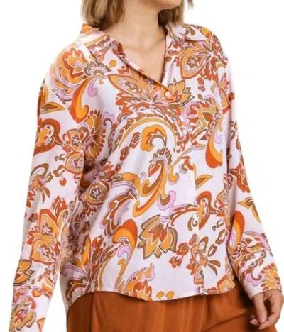 Umgee Vintage Paisley Print Button-up Blouse In Cream Mix In Multi