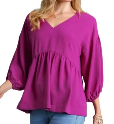 Umgee V-neck Babydoll Top In Purple In Pink