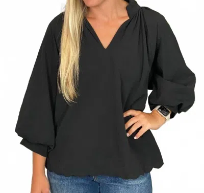Umgee V-neck Blouse With Balloon Sleeves In Black