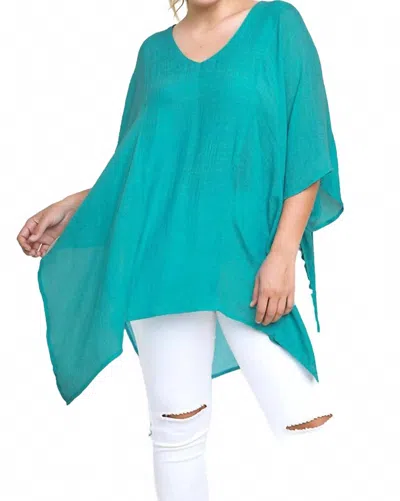 Umgee V-neck Caftan Tunic In Kelly Green In Blue