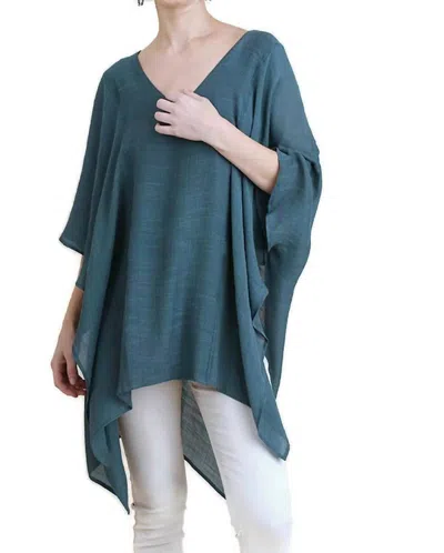 Umgee V-neck Caftan Tunic In Seaweed In Blue