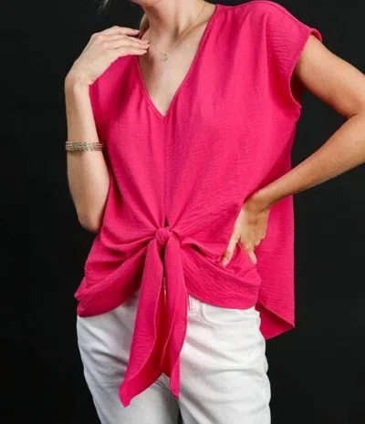 Umgee V-neck Front Twist Top In Hot Pink