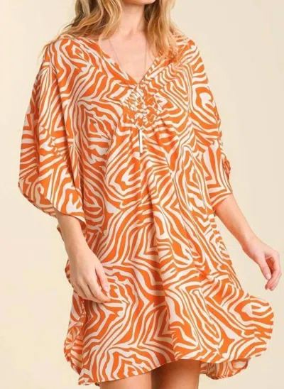 Umgee V-neck Kaftan Dress In Zebra Print In Multi