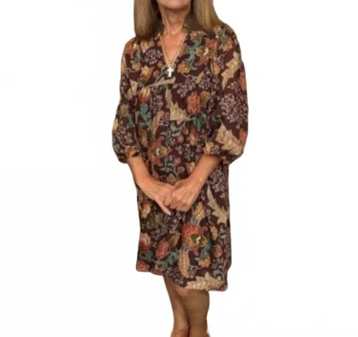 Umgee V-neck Mini Dress In Brown Floral