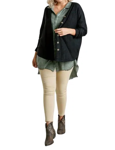 Umgee Waffle Knit Cardigan In Black