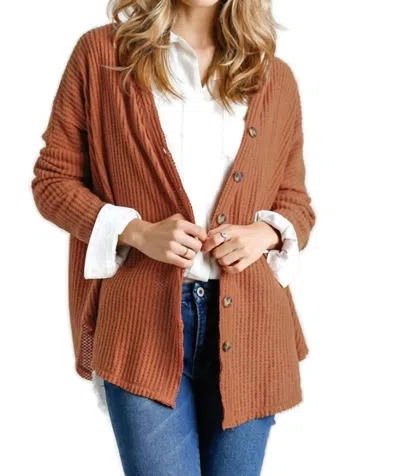Umgee Waffle Knit Cardigan In Ginger In Multi