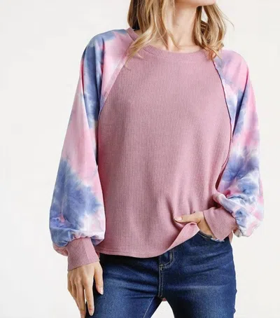Umgee Waffle Knit Tie Dye Top In Rose In Multi