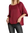 Umgee Washed Satin Balloon Sleeve Top In Garnet In Multi