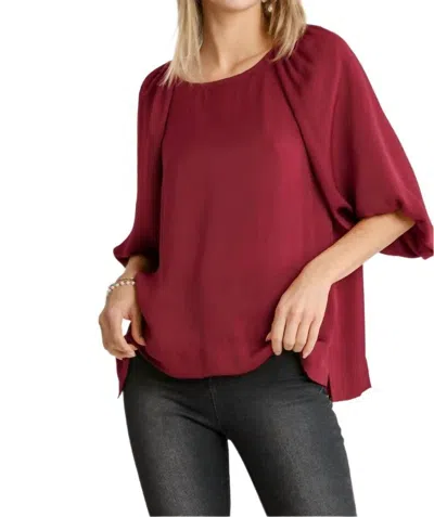 Umgee Washed Satin Balloon Sleeve Top In Garnet In Multi