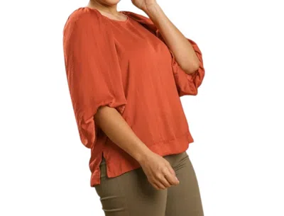 Umgee Washed Satin Balloon Sleeve Top In Sunset In Orange