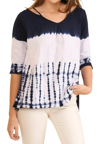 Umgee Washed Tie Dye Fringed Tunic In Navy In White