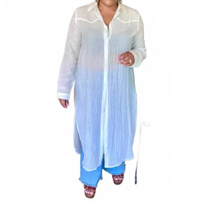 Umgee Whimsy Crinkle Collared Button Up Maxi Shirt Dress In White