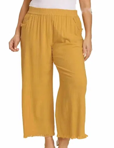 Umgee Wide Leg Linen Pant With Fringe - Plus In Honey In Brown