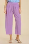 Umgee Wide Leg Linen Pant With Fringe - Plus In Lavender In Multi