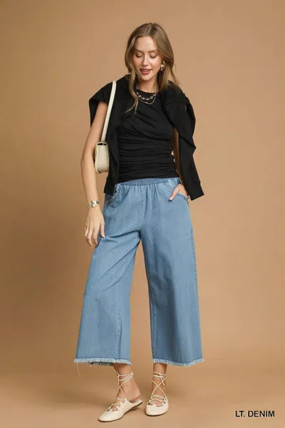 Umgee Wide Leg Pants In Light Wash In Blue