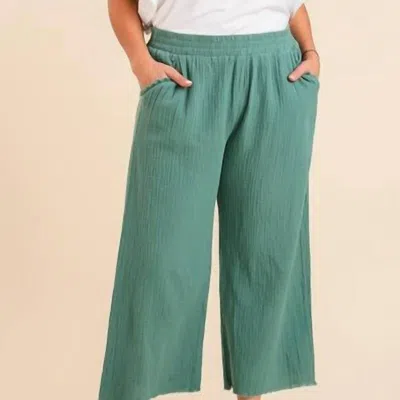 Umgee Wide Leg Pants With Fray In Green