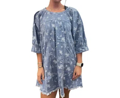 Umgee Wildflower Denim Dress In Blue