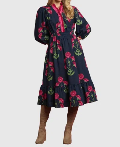 Umgee Winter Gardens Midi Dress In Navy Floral In Multi