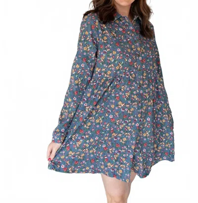 Umgee With The Wildflowers Corduroy Dress In Subtle Floral In Blue