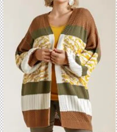 Umgee Women's Cardigan Sweater In Brown/olive In Multi
