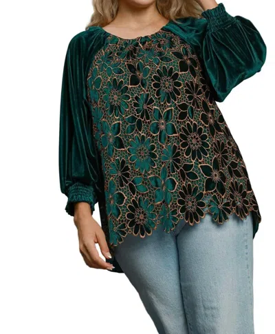 Umgee Women's Floral Lace Velvet Top In Green