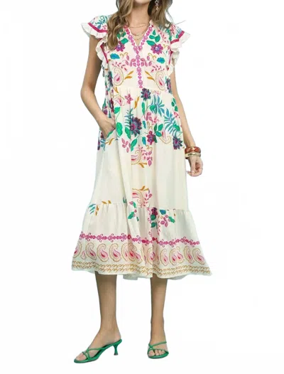 Umgee Women's Floral Midi Dress In White Multi
