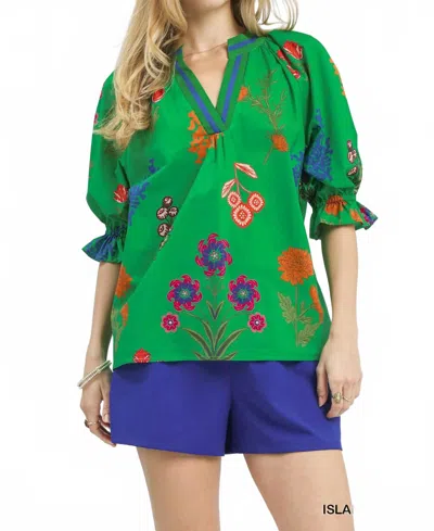 Umgee Women's Island Floral Blouse In Green Multi