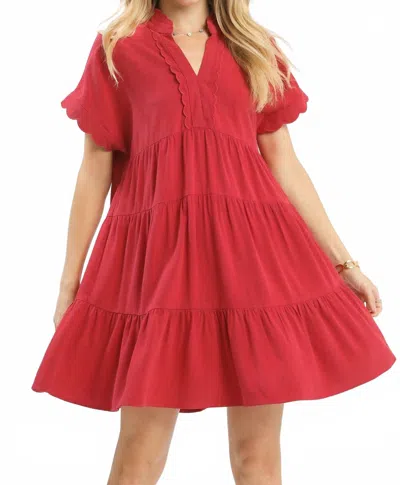 Umgee Women's Linen Scalloped Sleeve Mini Dress In Raspberry In Multi